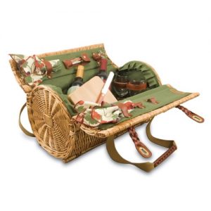 Picnic Time Verona Insulated Wine Basket with Wine/Cheese Service for Two, Pine Green