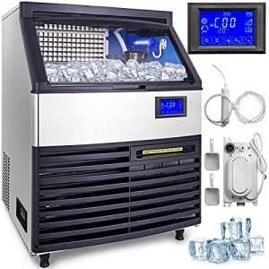 VEVOR 110V Commercial ice Machines 440LBS/24H with 99LBS Bin and Electric Water Drain Pump,LCD Panel, Full Clear Cube, Stainless Steel, Air Cooling, Auto Clean, Include 2 Scoops and Connection Hoses