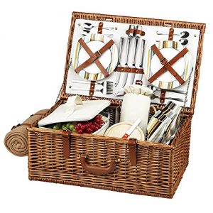 Picnic at Ascot Original Dorset English-Style Willow Picnic Basket with Service for 4 and Blanket- Designed, Assembled & Quality Approved in the USA