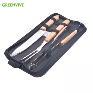 3pcs Stainless Steel BBQ Tool set Barbecue Grill Sets Oak
