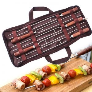 5Pcs Stainless Steel U-Shaped Fork Tool Set Meat Barbecue Grilling Picnic Metal Skewer Camping Double Prongs for BBQ Tools