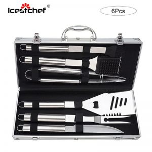 6Pcs Stainless Steel Barbecue Tool Set Outdoor BBQ Grill Utensils