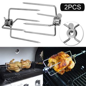 Rotisserie BBQ Forks 2Pcs/Set Stainless Steel Chicken Fork